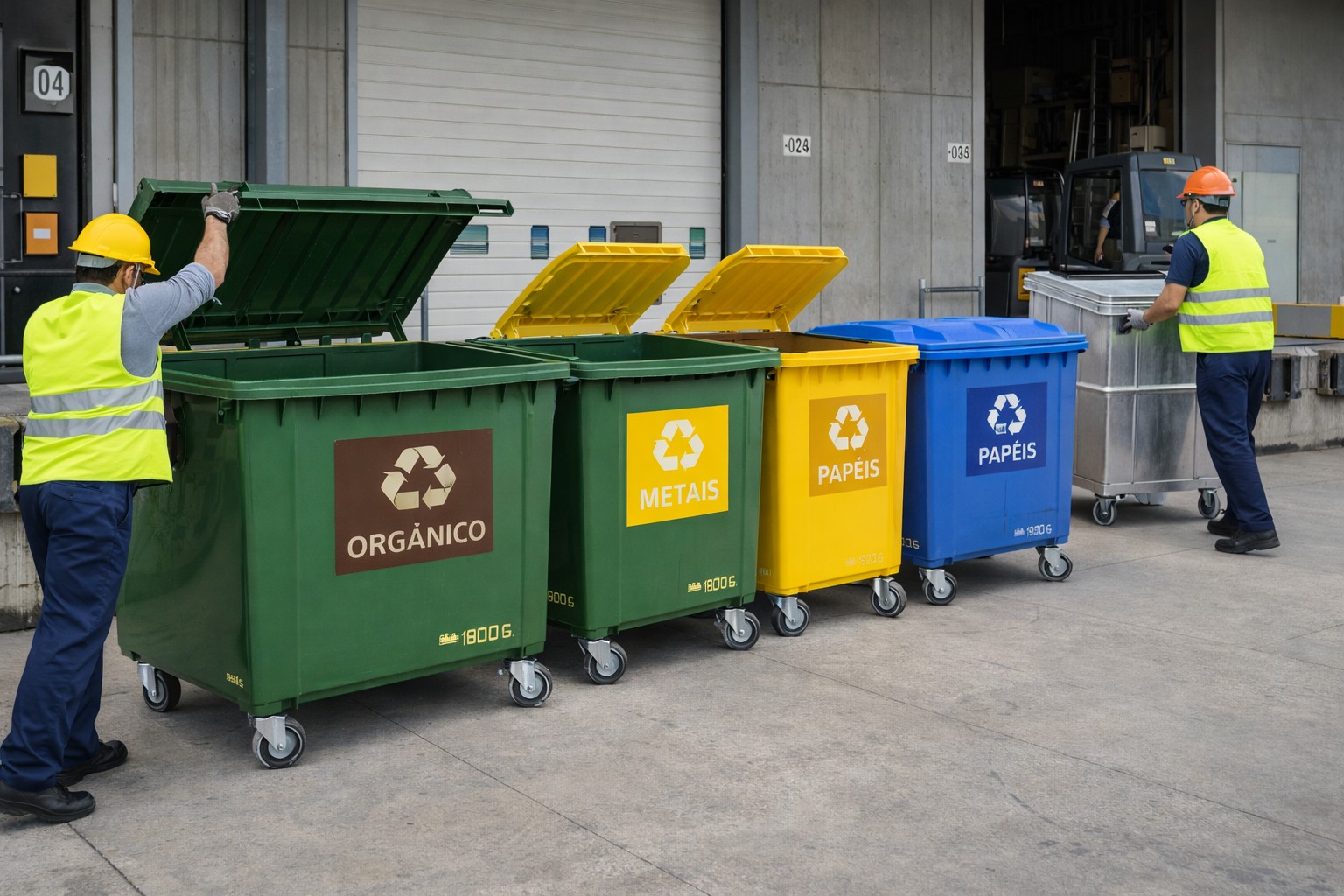 Containers industriais para coleta seletiva em área de operação logística