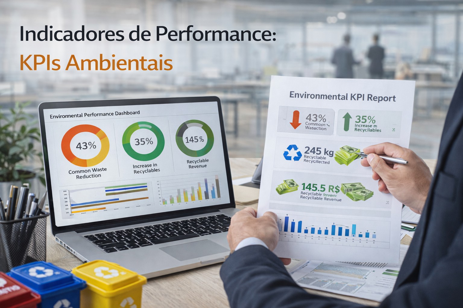 Indicadores de performance ambiental com métricas de redução de resíduos e reciclagem