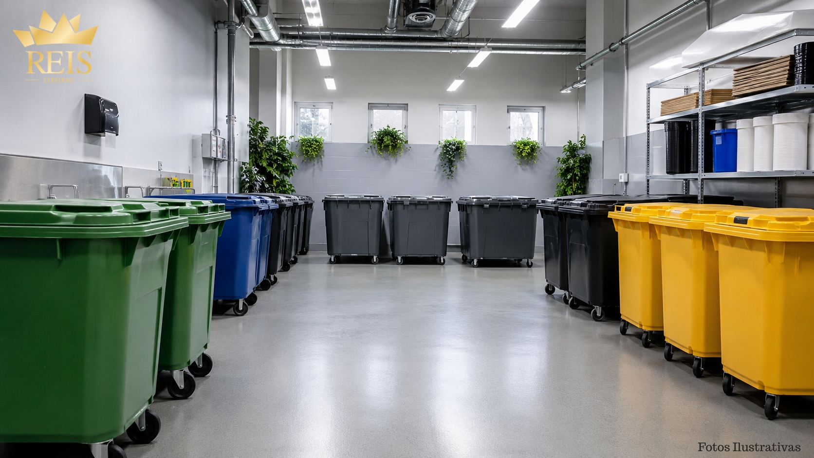 Containers organizados em central de resíduos empresarial