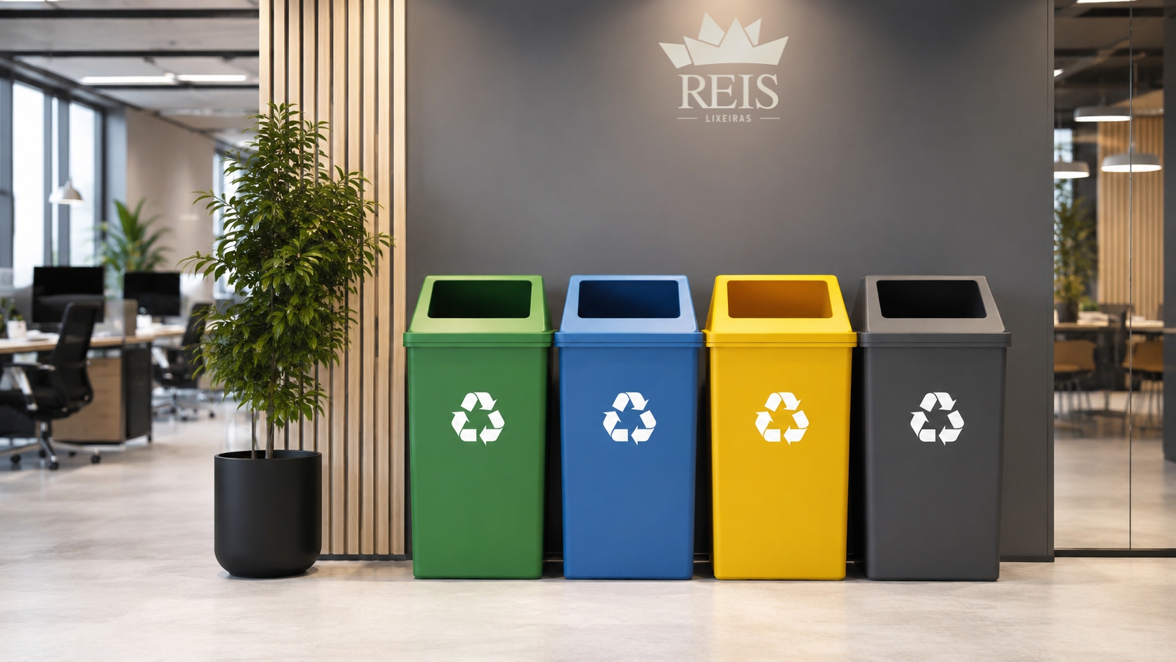 Infraestrutura de gestão sustentável de resíduos com lixeiras seletivas e containers