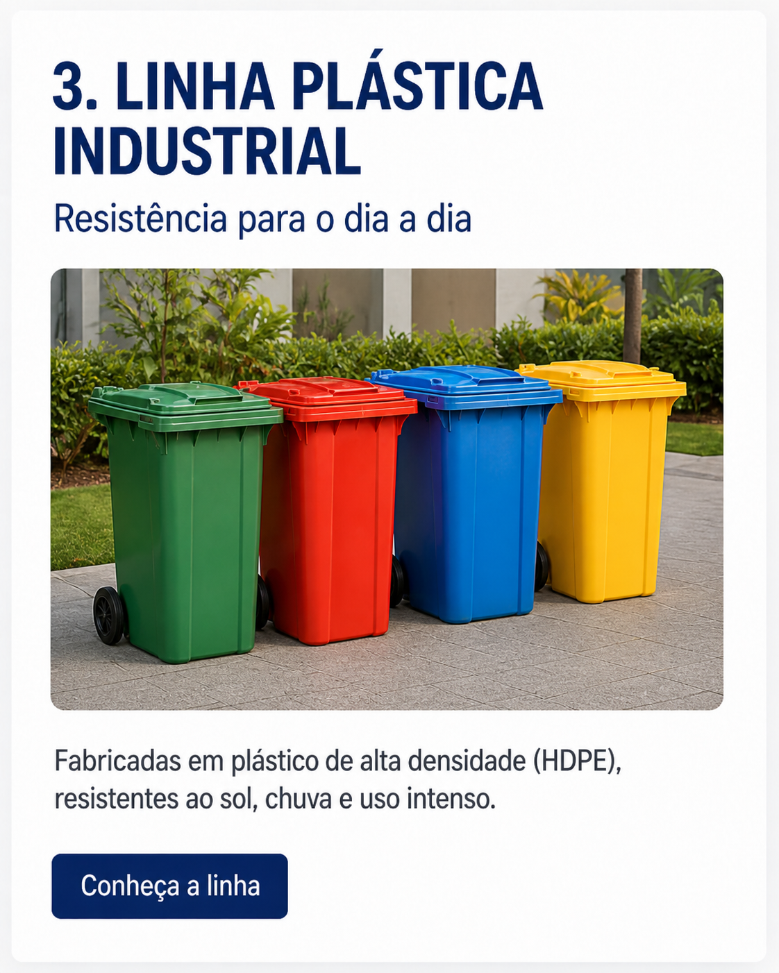 Lixeiras plásticas industriais para áreas externas e alto fluxo