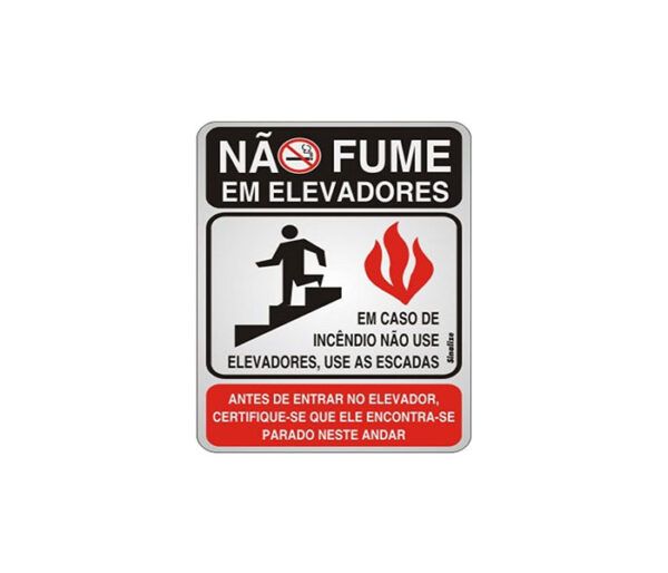 Placa de Sinalização Alumínio NÃO FUME EM ELEVADORES – 16 X 23 cm