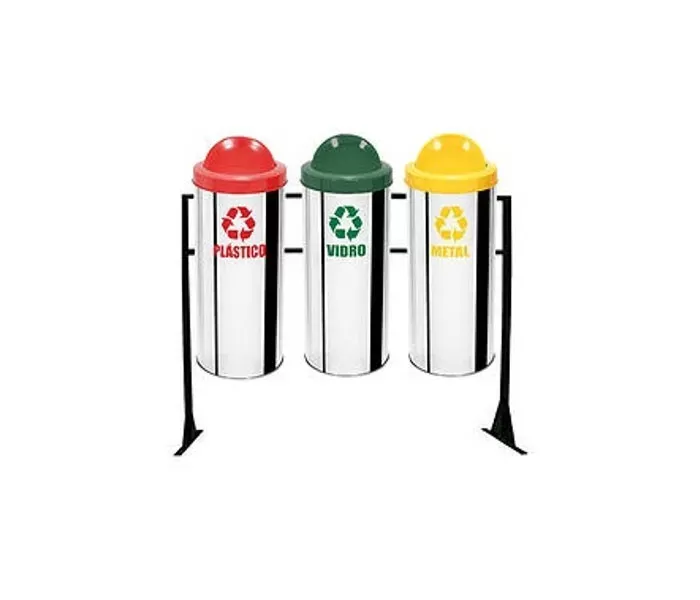 CONJUNTO COM 03 LIXEIRAS EM AÇO INOX COM TAMPA VAI E VEM 23 LITROS