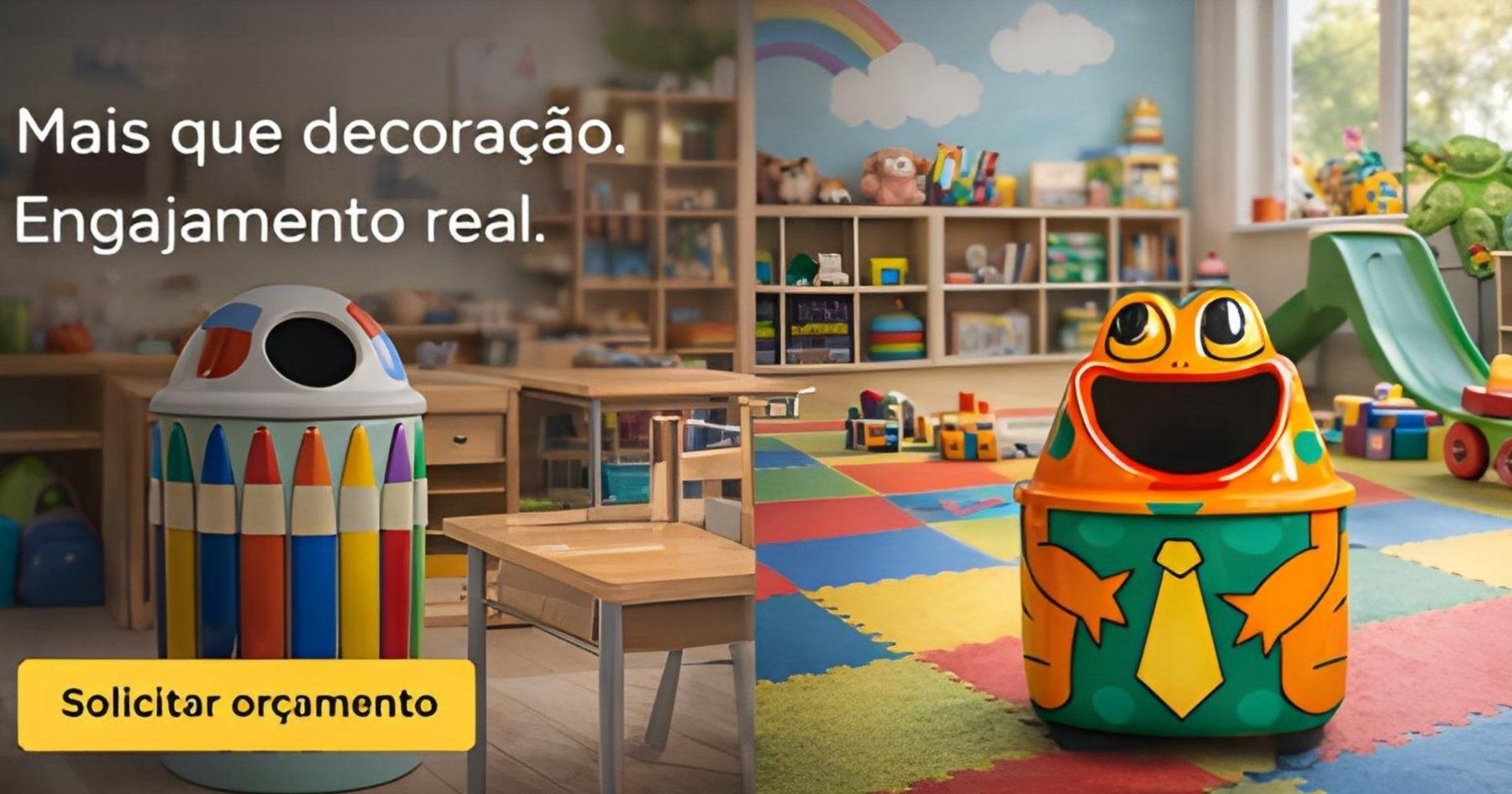 Lixeiras infantis profissionais em fibra de vidro para escolas e condomínios