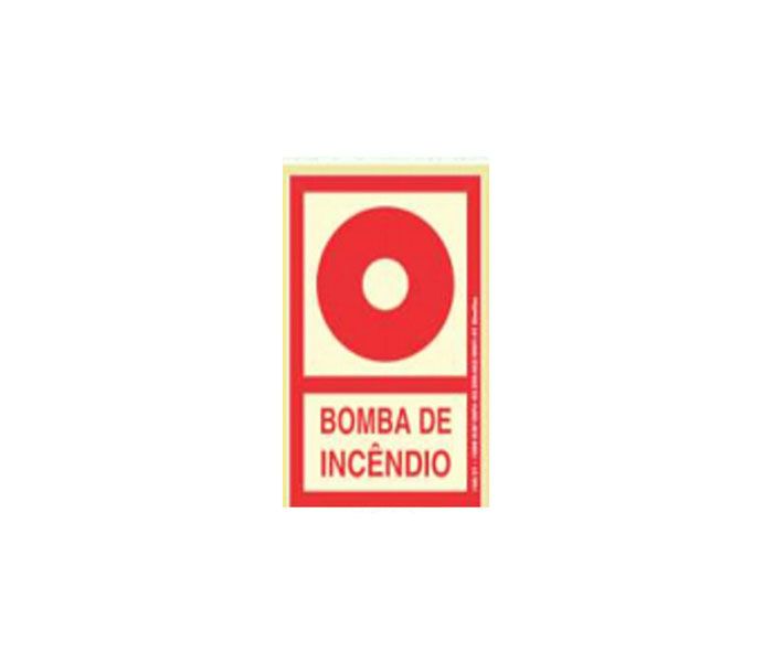 Placa Sinalizadora PVC 13,5 x 20 cm – BOMBA DE INCÊNDIO – FOTOLUMINESCENTE