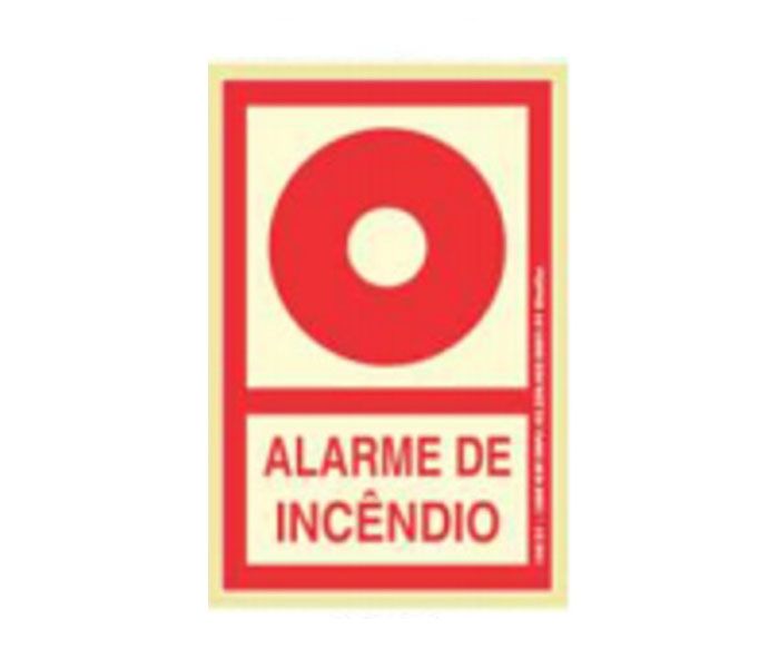 Placa Sinalizadora PVC 13,5 x 20 cm – ALARME DE INCÊNDIO – FOTOLUMINESCENTE