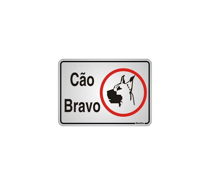 Placa de Sinalização Alumínio CÃO BRAVO – ILUSTRADO – 16 X 23 cm